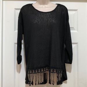 EUC No Boundaries Black Crochet Fringed Top Size2X